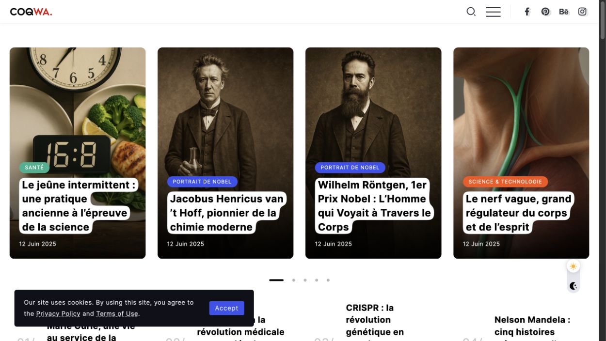 Aperçu de la page publique COQWA