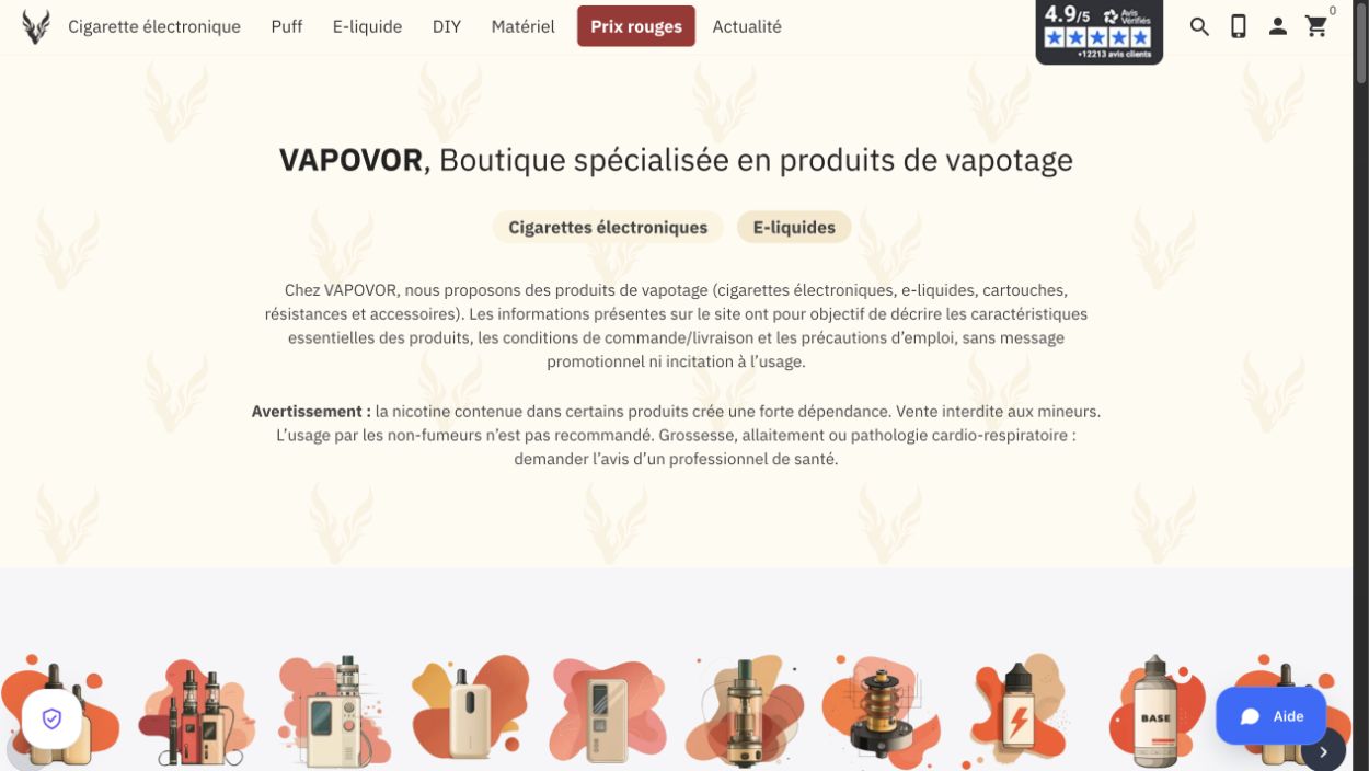 Aperçu de la page publique VAPOVOR